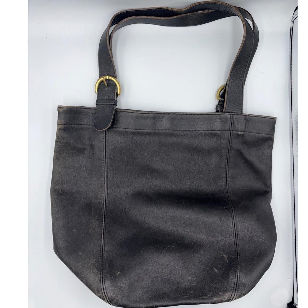 Vintage Coach Ergo Black Leather Tote Bag 90s Brass Hardware B5C-4082